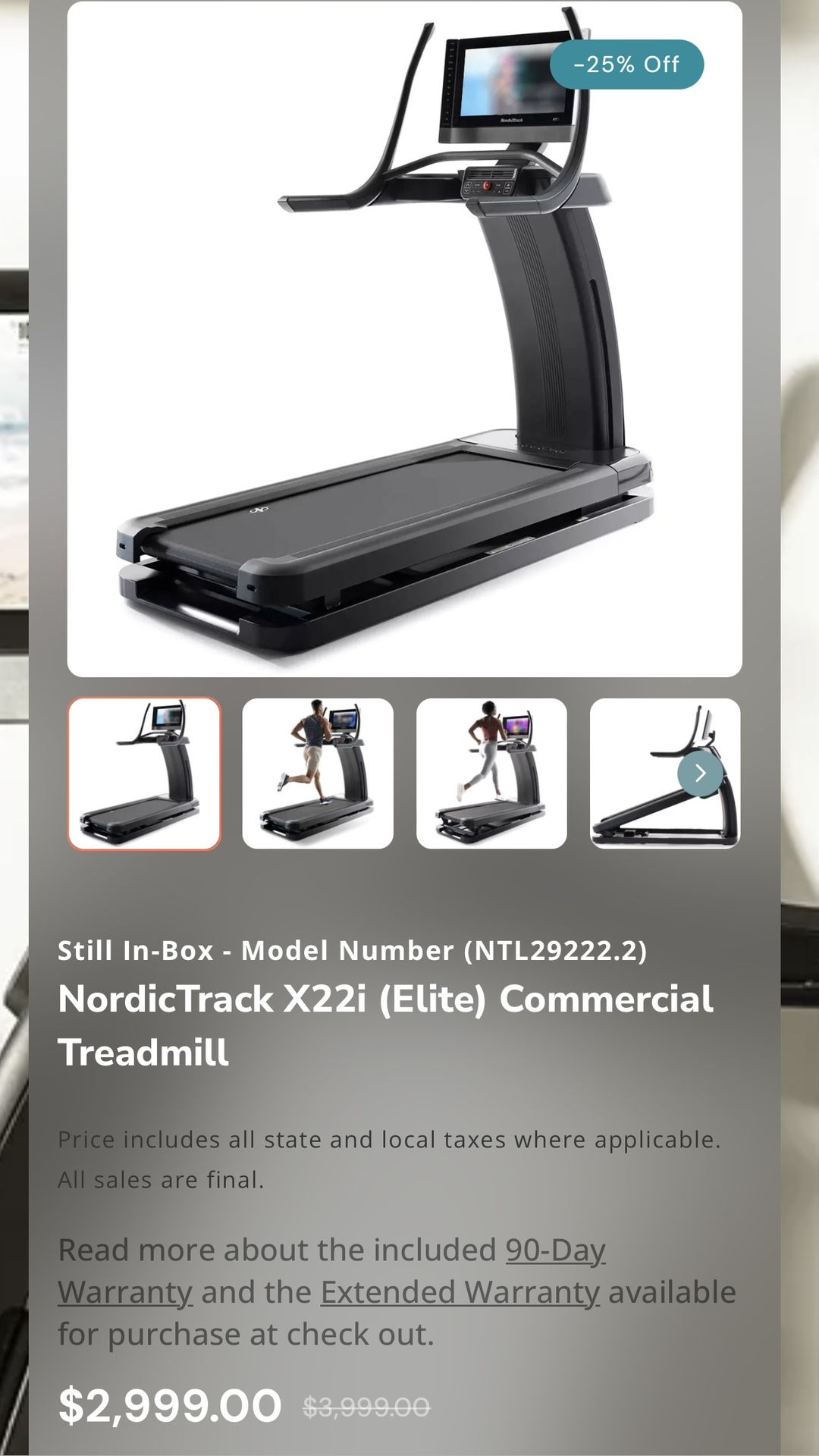 Still In-Box - Model Number (NTL29222.2) NordicTrack X22i (Elite) Commercial Treadmill