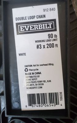 Everbilt Double loop white chain  #3  X 200 feet 90 lb