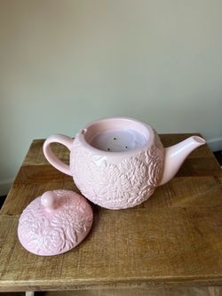 Pink Ceramic Teapot candle with Floral Embossed Design