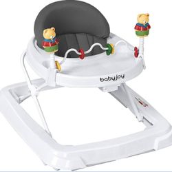 BABY JOY Baby Walker, Foldable Activity Walker with Adjustable Height, Large Tray & Removable Toys, Baby Walker with Wheels for Boys Girls 6-18 Months