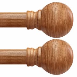 2 Pack Wood Curtain Rods Set for Windows 28 to 48 inch 1" Diameter Adjustable Heavy Duty Window Curtain Rod with Decorative Wooden Grain Finials Small
