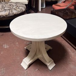 Distressed White Round End Table