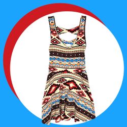 Banana Lemon Multicolor Aztec Geometric Print Tank/Halter Dress w Cutouts Juniors M (Measures Like Sm)