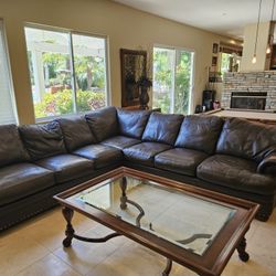 Faux Leather Couch Brown, 2 PC, 4 Seat By 3 Seat
