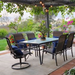 7 Pc. Patio Furniture Set - Glass Dining Table + 6 Chairs