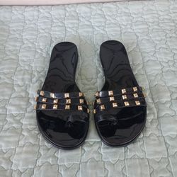Vince Camuto Elishenta Womens Shoes Black Gold 8 M Studded Jelly Slides Sandals
