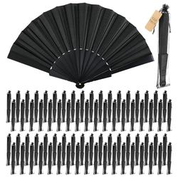 New 120 Pcs Wedding Folding Hand Fans black