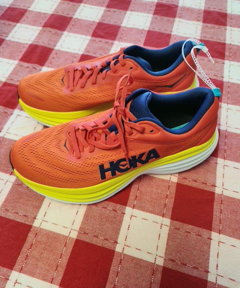 HOKA Shoes – Size 10.5 (Orange/Yellow/Navy)