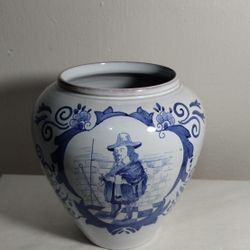 GOUDA HOLAND HAND -PAINTED DECORATIVE POTTERY JAR - VASE 7"H/19" CIRCUMFERENCE 