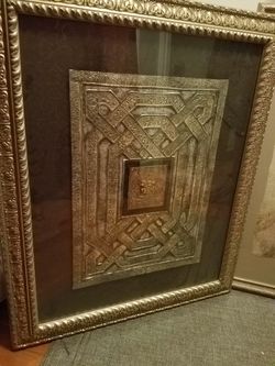 art; framed;black and grey;gold frame;31x37-$45