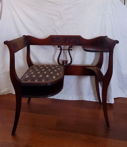 Vintage antique Duncan Phyfe Harp Gossip Phone Chair Bench Table