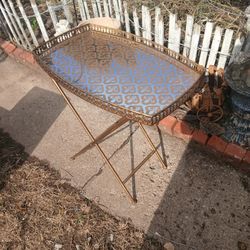 Very Beautiful Table That Folds Up The Top Is A Mirror With A Beautiful Design On It Very Heavy 