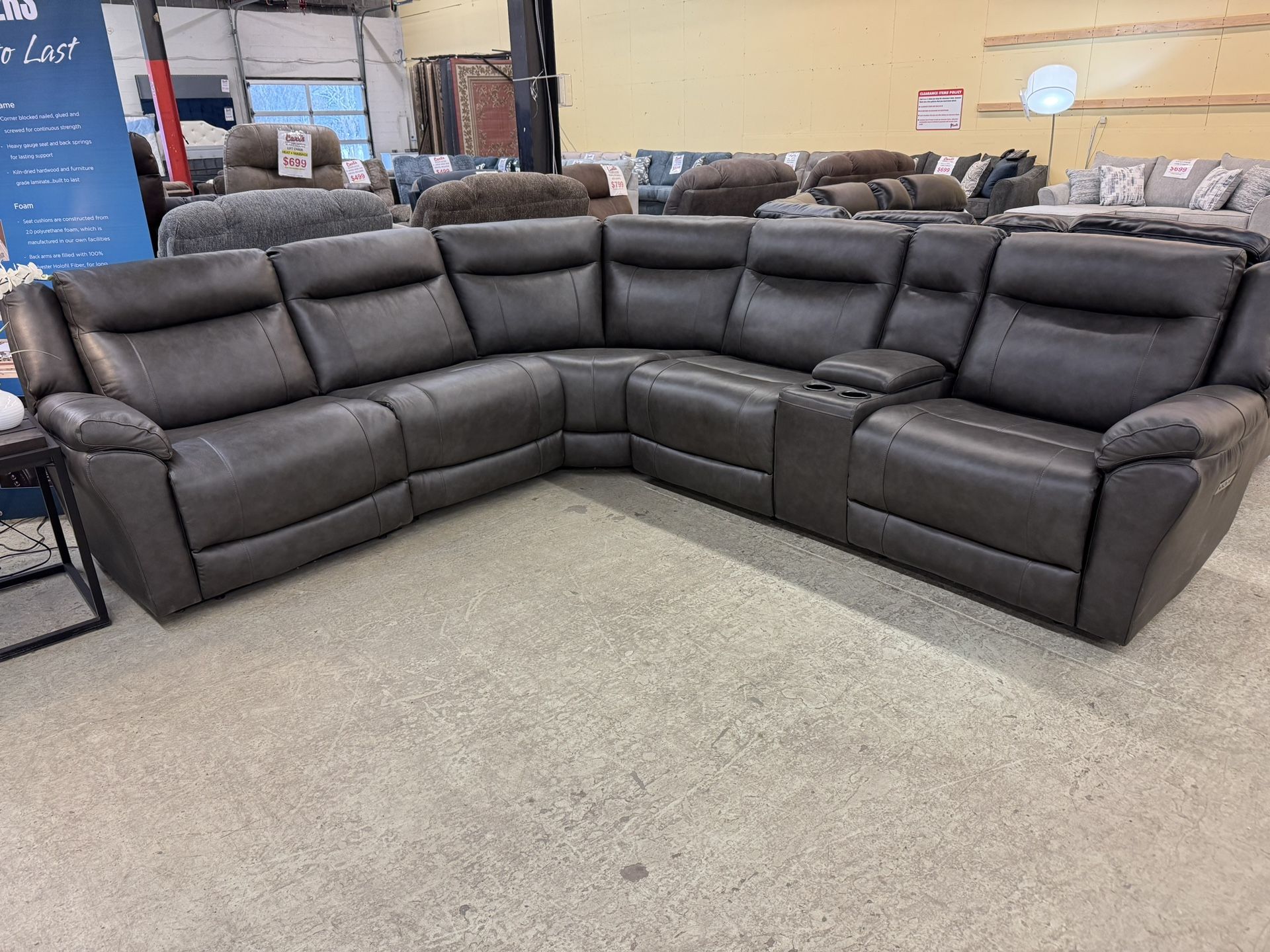 Top grain leather charcoal Grey sectional