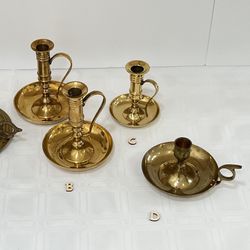 Vintage Gold Candlestick Holder Solid Brass Heavy Weight Pairs Available, Unique Mix & Match