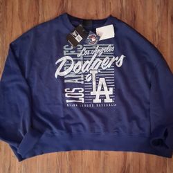 Women's Los Angeles Dodgers New Era Royal Boxy Mineral Wash Dolmen Sleeve Cropped Sweatshirt Size L