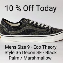 Brand New Vans - Mens Size 9 - Eco Theory Style 36 Decon SF - Black Palm / Marshmallow - 10 % Off Today