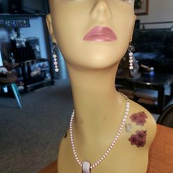 PINK FUSED GLASS PENDANT/EARRINGS SET