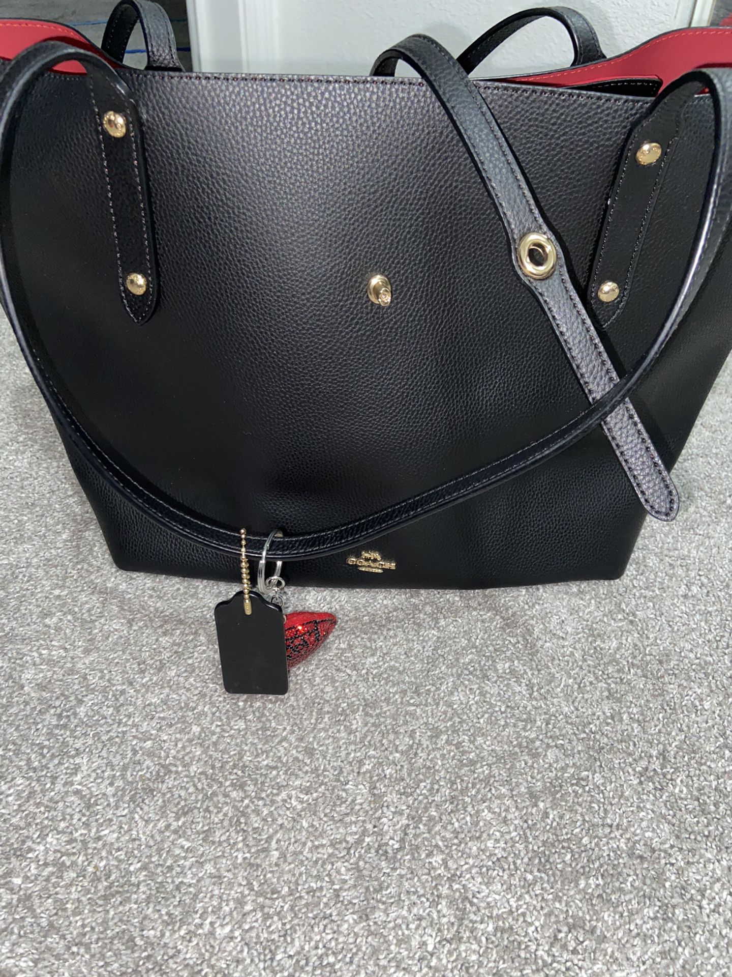 Black Coach Red Interior Tote Bag