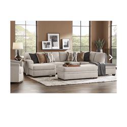 Beige Sectional With Ottoman 