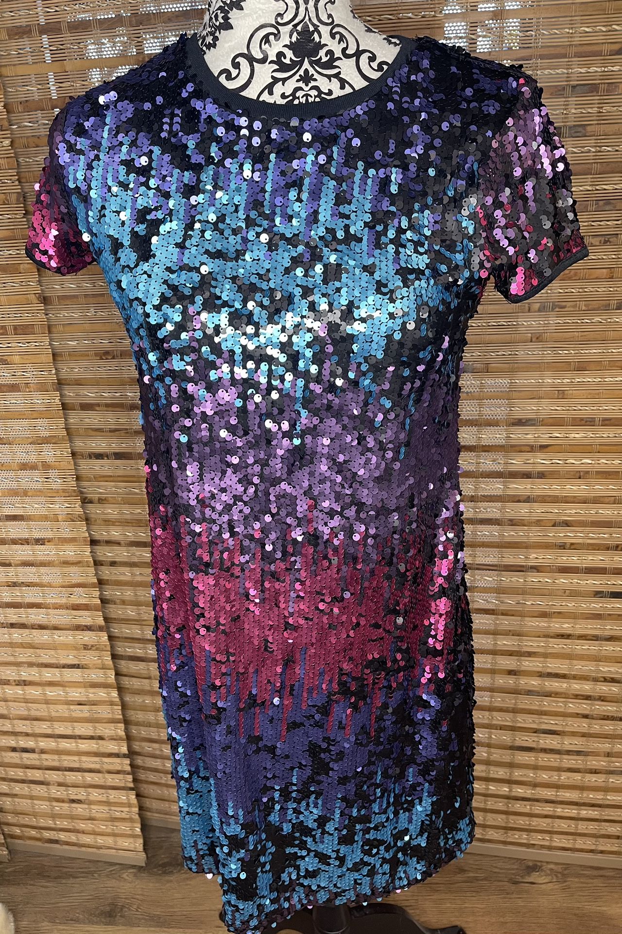 D-Signed by Disney Youth Girls Short Sleeve Multicolor Sequin Dress, Size XL