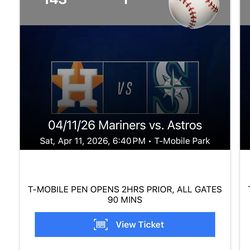 FRONT ROW- Sat 4/11- Houston Astros At Seattle Mariners