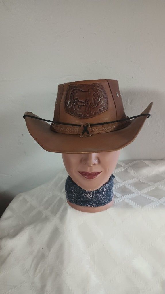 Men's Brown Leather Hat, SZ X-Large, Seffner 33584