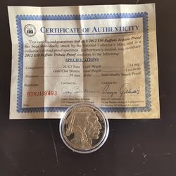 2012  Buffalo Tribute Proof Gold Coin w/ COA - $20
