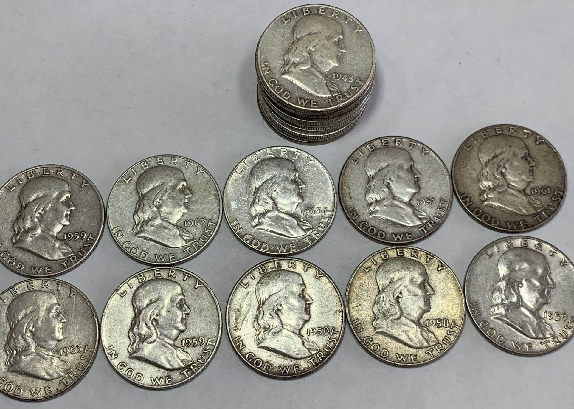 Lot Of 20 Benjamin Franklin Silver Half Dollars