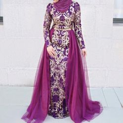 Maroon Purple Sequined Mermaid Flare Dress 