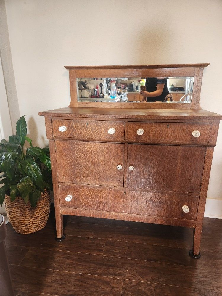 Antique Buffet Cabinet with Mirror