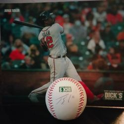 Atlanta Braves Player JORGE SOLER Post Card And And Signed Baseball