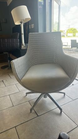 White Woven Swivel Accent Chair