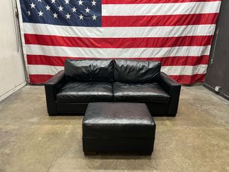 Free Deliver - RH Restoration Hardware Black Maxwell Leather Couch