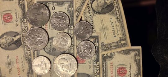 Vintage US Currency Collection Bills and Coins
