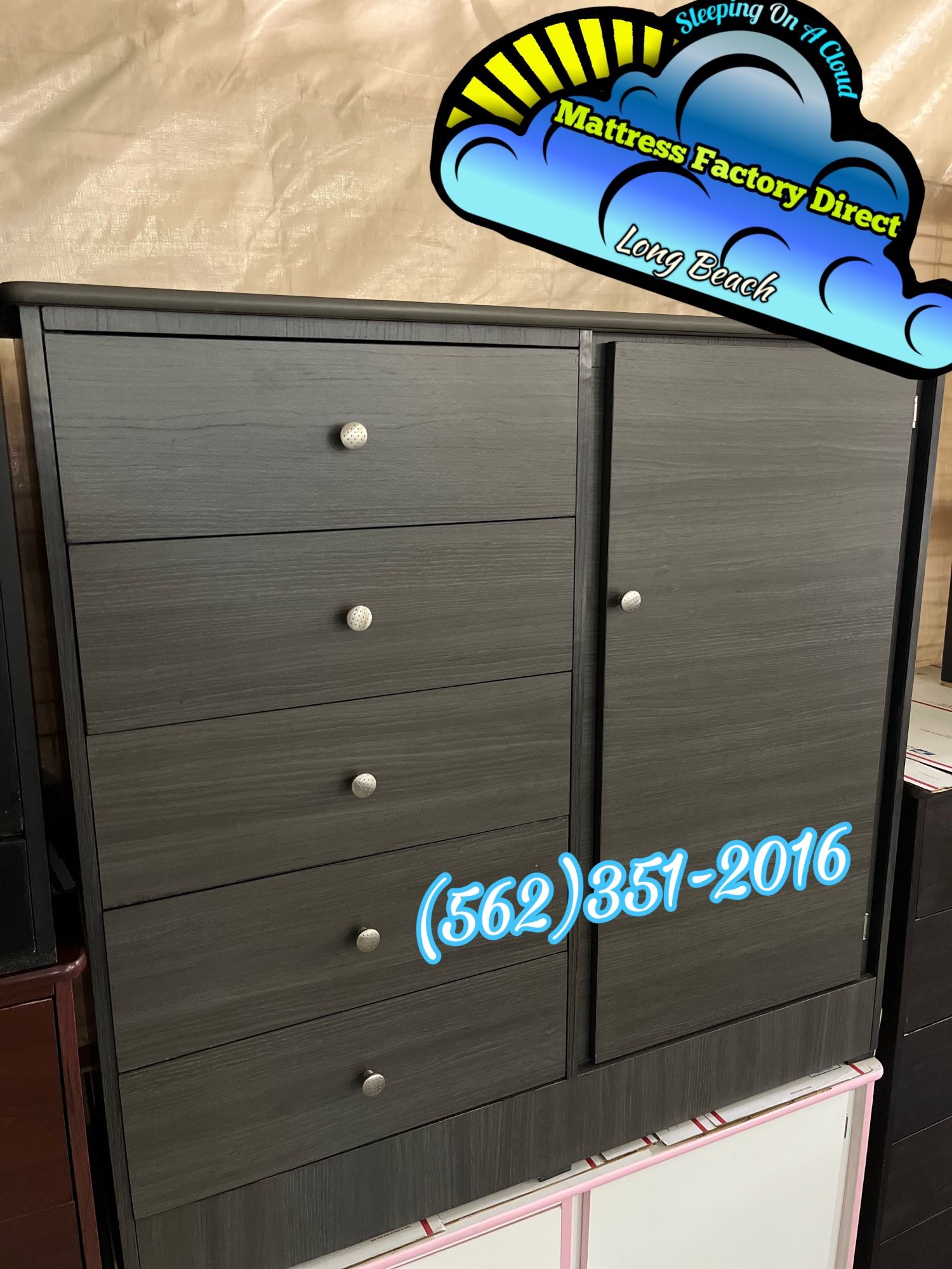 Grey Wardrobe 6 Drawer Dresser Wood Closet Fully Assembled