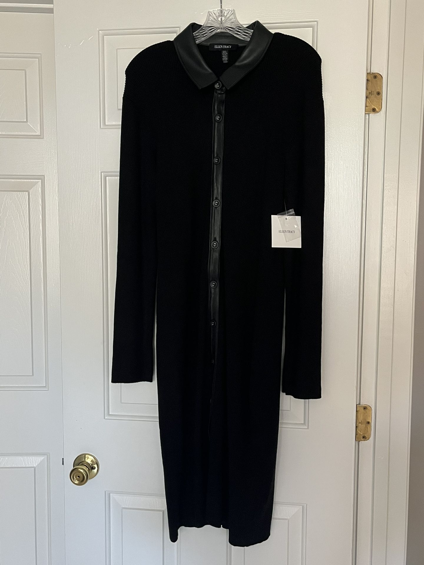 Button-down Sweater Dress With Leather Collar And Buttons