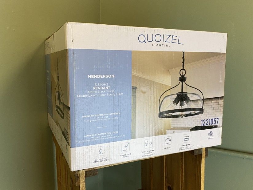 QUOIZEL Henderson 3-Light Farmhouse Seeded Glass Bowl Pendant Light (1221057)