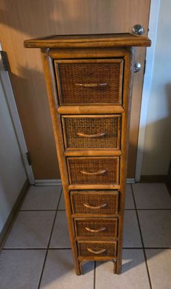 Tall Rattan Wicker 6-Drawer Storage Tower