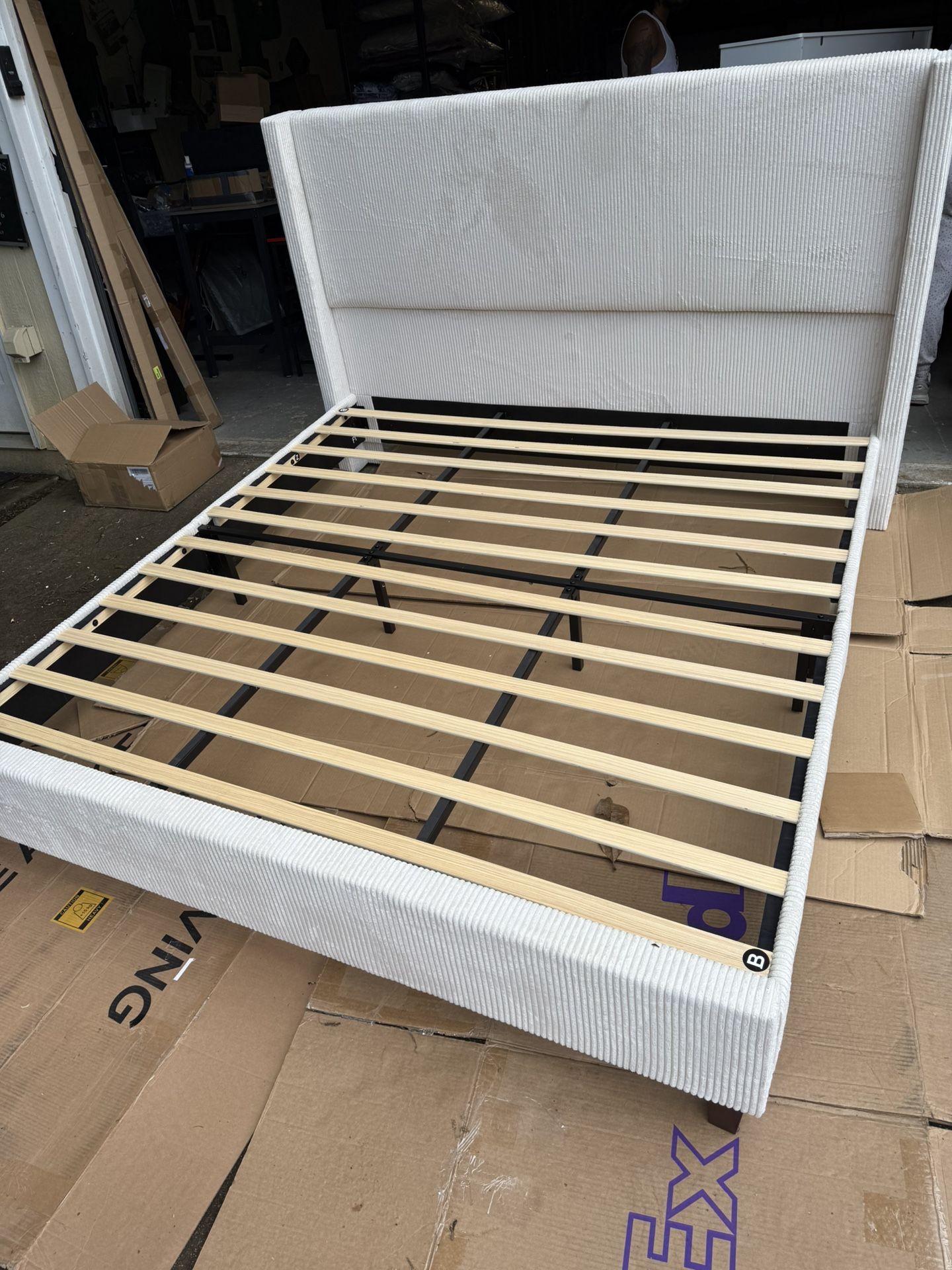 King Size Corduroy Platform Bed frame Ivory Colored