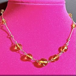 Vintage Costume Citrine Station Necklace