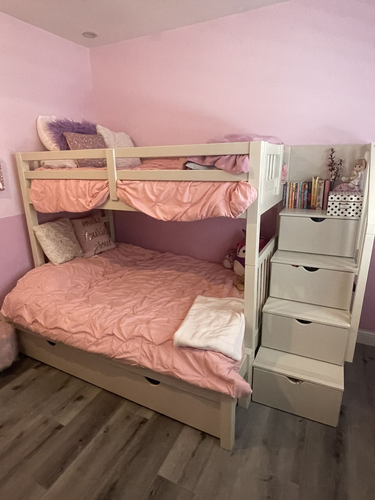 White Bunk Bed Including Trundle And Storage