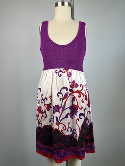 Bebe Purple Knit Floral Print Sleeveless Dress Womens Size S
