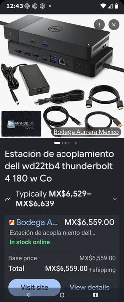 USB HUB Dell Wd22tb4 Thunderbolt 4 180 w Co