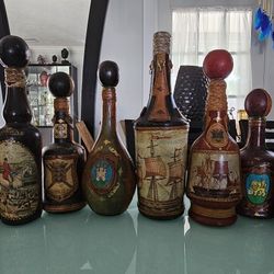 Leather wine bottles from Italy.