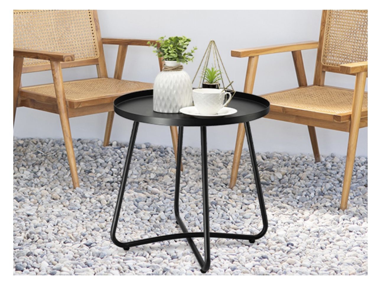 Side Tables, Weather Resistant Steel, Small Round End Table for Patio Yard Balcony Garden Bedside Black