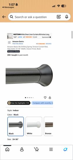 Amazon Curtain Rod Black and Curtain