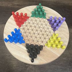 Games Solid Wood Chinese Checkers Board Game with Pegs- 