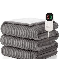 Homemate Heated Blanket Electric Throw - 50"x60" Heating Blanket Throw 1/2/4/6/8 Hours Auto-Off 10 Heat Levels Over-Heat Protection Soft Flannel Sherp