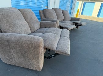 Gray Fabric Reclining Sofa Set — Free Delivery —