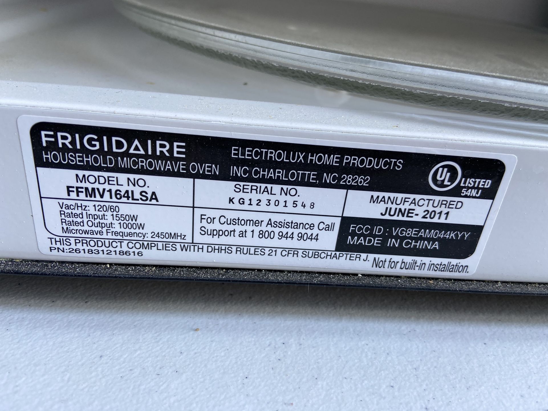 Frigidaire household microwave oven ffmv164lsa deals